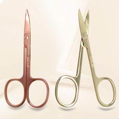 China Rose Gold Makeup Tools Small Portable Scissors Stainless Steel Cutting False Eyelash Hair Nail Cuticle Trimming Eyebrow Curve Scissors for sale