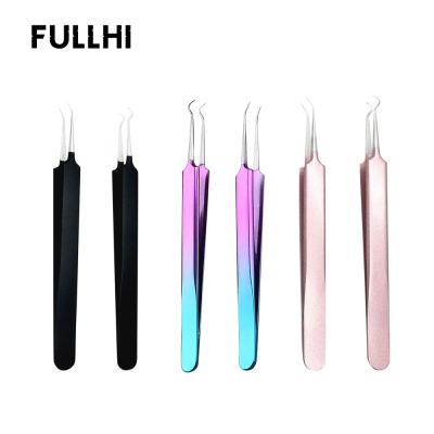 China Durable Stainless Steel Blackhead Acne Blemish Pimple Extractor Remover Needles Bend Curved Clip Face Care Tools Universal Tweezers for sale