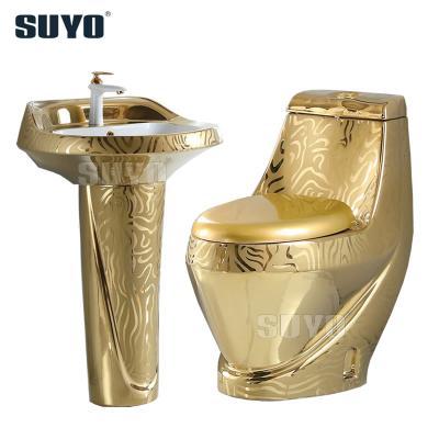 China China Double-Flow Full Gold Color Luxury Toilet Ceramic One-Piece Bathroom Toilet Commode for sale