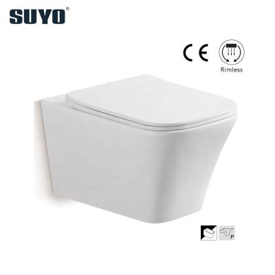 China Concealed Wall Mounted P-trap P Trap Porcelain Wall Bowl Rimless Public Toilet Cistern Wall Mounted Toilet for sale