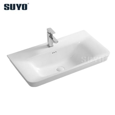 China Modern Stylish Modern Bathroom Hotel Bathroom Cabinet Sink Sanitary Ware Middle Edge Three Holes Vanity Basin for sale