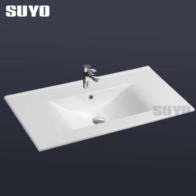 China Modern Designs Bathroom Sanitary Ceramic Slim Edge Ware Modern Designs Cabinet Wash Hand Basin Vanity Rectangular Basin for sale