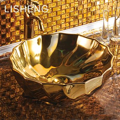 China SINK spiral pattern plated gold ceramic wc sink plating art washbasin price in bangladesh for sale