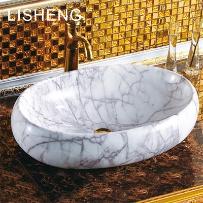 China Easy Clean Multi Single Oval Marble Stone Wash Sink Art Grain Color Art Grain Ceramic Ceramic Basin Bath Basin for sale