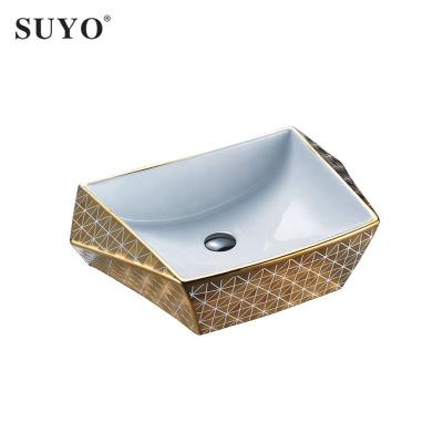 China Wholesale Modern Art Round Copper Shiny Gold Restaurant Sink Hand Ceramic Colorful Electroplating Wash Basin for sale