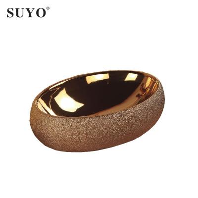 China Modern New Design Bathroom Hand Sink Ceramic Gold Plated Art Wash Basin for sale