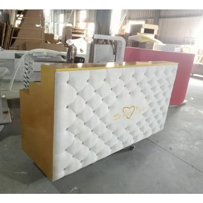 China Luxury Beauty Salon White Gold Front Counter Reception Desk For Sale (Height) Foshan Factory Adjustable for sale