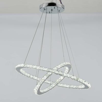 China Remote control modern monochrome living room dining room double ring style lamp wire cutting warm dimming crystal chandelier for sale