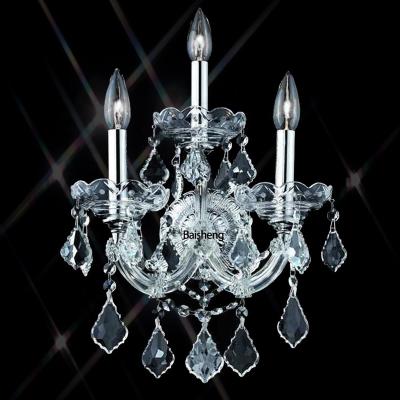 China 3 Traditional Luxury Crystal Glass Wall Lamp Sconce Droplet Droplet Candles for Hotel Design Classic Luxury in Chrome Silver Gold Beautiful for sale