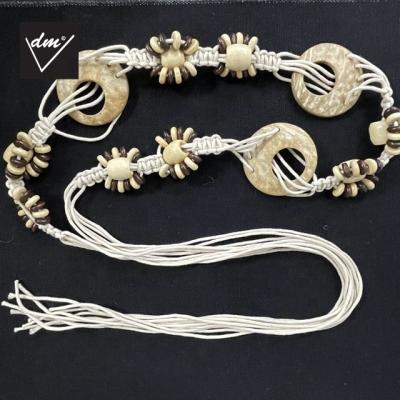 China 2021 New Fashion Resin Ladies Belt Woven Beads Wooden Material for sale