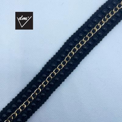 China Sustainable New Customized Elegant Chain Beaded Ribbon Trimming For Apparel Supplier for sale