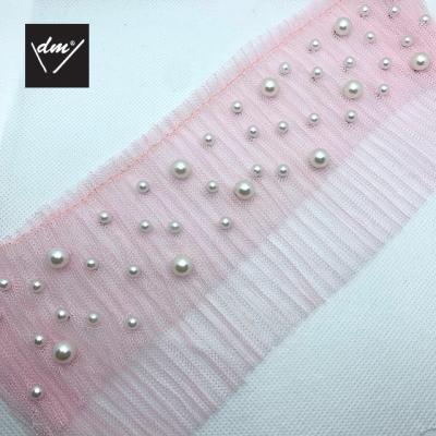 China Sustainable New Customized Ribbon Pearl Pink Trimming For Apparel Supplier for sale