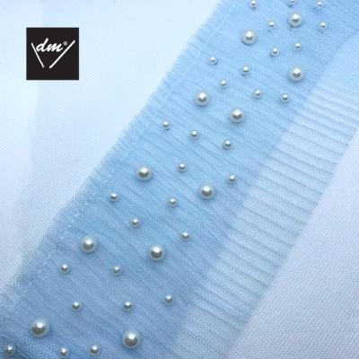 China Sustainable New Customized Ribbon Pearl Blue Trimming For Apparel Supplier for sale