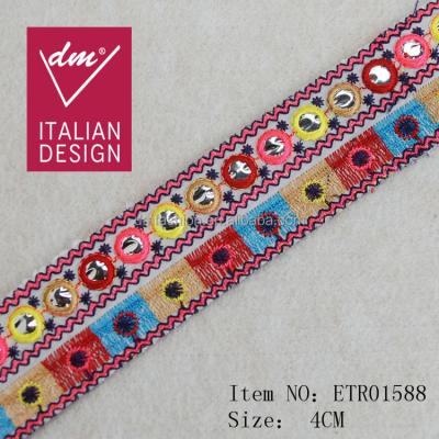 China Eco-friendly Colorful Design Ethnic Style Mirror Lace Trim For Garment Decoration for sale