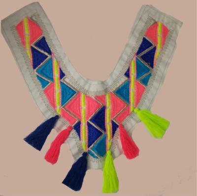 China Colorful Ethnic Clothing Embroidery Lace Neck Trims With Tassel Sewing For Blouse for sale