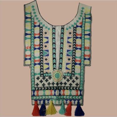 China Colorful Ethnic Clothing Style Embroidery Collar With Tassel Trim For Blouse for sale