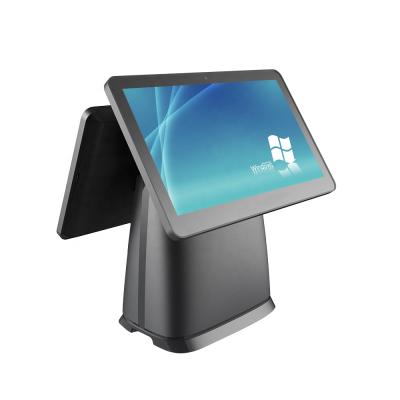 China Dual 15 Inch POS Screen All In One Point Of Sale J1900 I5 I7 POS Windows System Machine With 4+64GB Printer SSD for sale