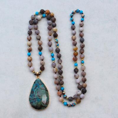 China SWNN01 Bohemian Natural Agate Stone Drop Shaped Pendant Necklace Female Lasso Bead Necklace for sale