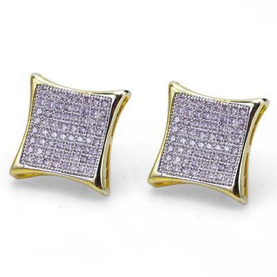 China Hiphop 18K Gold Plated Zircon Diamond Hiphop Stud Earrings Hip Hop Jewelry Earrings for sale