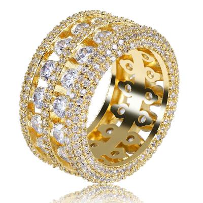 China Hiphop Jewelry Hip Hop Ring Style Double Row Hollow Hip Hop Men's Diamond Rings for sale