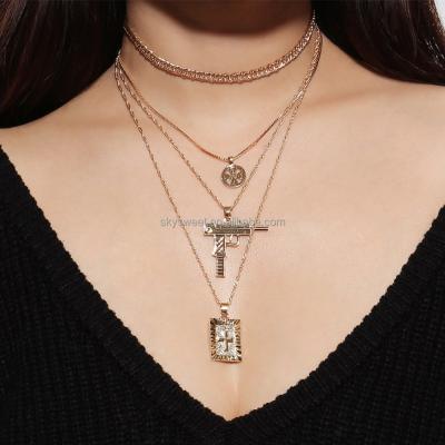 China ALLOY Multi Layer Necklace Fashion Gun Necklace Gold Choker Pendant Necklace (SWTAA4116) for sale