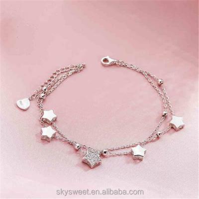 China S925 sterling silver cute bracelet, simple star double layer bracelet for sale