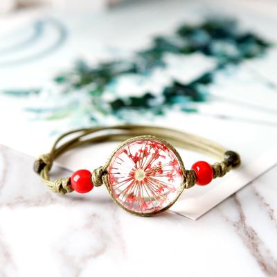 China Lampwork AB26 Dried Flower Plant Specimen Bracelet Full Glass Ball Stal Bracelet. for sale