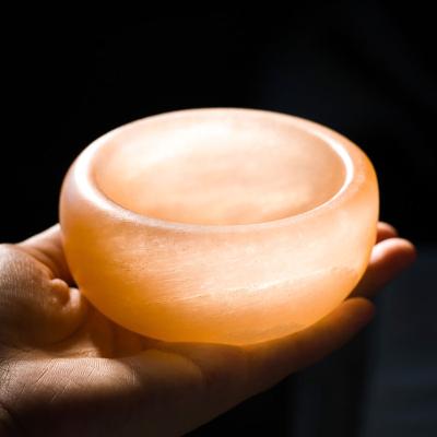 China Natural China White and Orange Selenite Stone Curing Selenite Round Bowl and Selenite Hearts Roll For Sale for sale