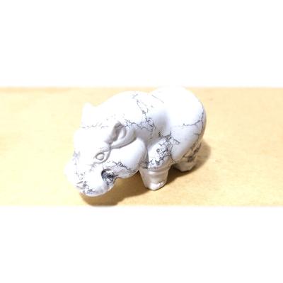 China China Selling White Howlite Gemstone Carving High Quality Cute Hippopotamus Statue For Decoration Or Collection for sale