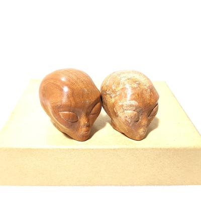 China China Crystal Alien Skulls Carving Wholesale High Quality Vein Stone Wood Skulls For Sale for sale