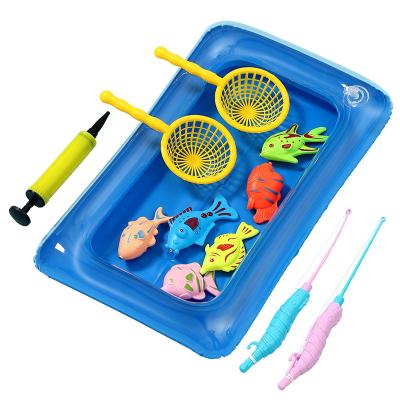 China Wholesale Summer Indoor Bath Fish Toy Tub Interactive Fishing Pond Fishing Game Toy Set Inflatable Pool Fishing Toys 21*34*7 for sale