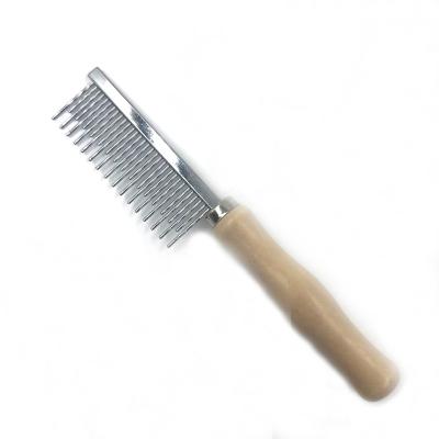 China Sustainable Wooden Handle Single-Row Steel Hair Fur Dehairing Grooming Dog Brush Combs for sale