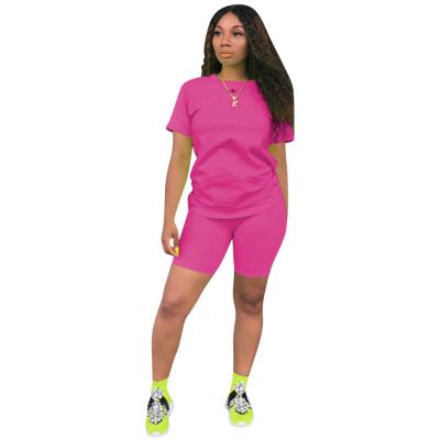 China Hot Selling 4XL Breathable Plus Size 9 Colors Women Casual Sport Clothes Short Sleeve Workout 2 Piece Summer Women Clothing Set for sale