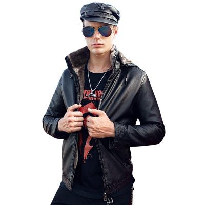 China Men's Pu Leather Coat Stripper Bomber Winter Leather Jacket Fur Waterproof Thick Collar Men for sale