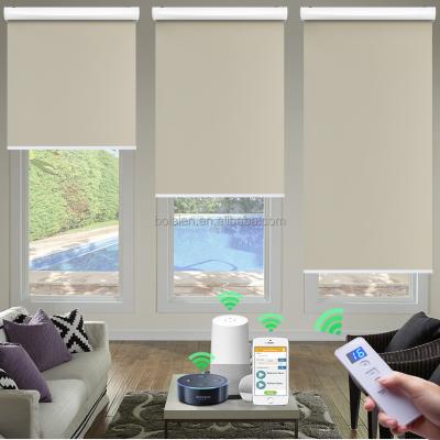 China Modern UV Protection Roller Shades Smart Home Electric Remote Control Window Roller Shade Blackout Indoor Motorized Shades for Home for sale