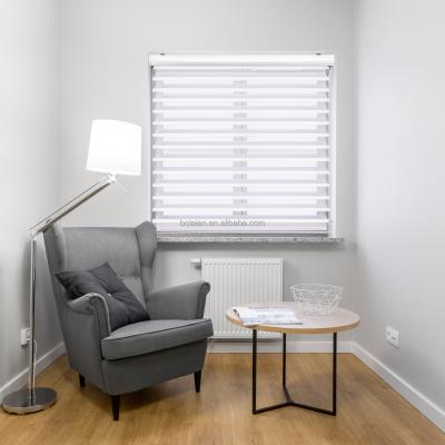 China New Designe UV Pure White Triple Roller Shade Color Protection Shangri La Manual Blinds for sale