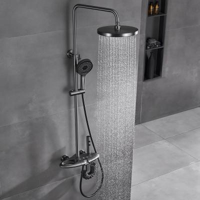 China Without Sliding Bar Gray Copper Piano Shower Set Black Gun Bathroom Shower System Thermostatic Shower Set for sale