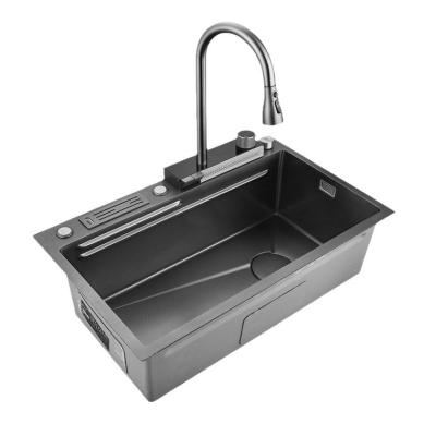 China Without Faucet Factory Direct Sales Stainless Steel Kitchen Sink Rainfall Waterfall Single Sink Large for sale