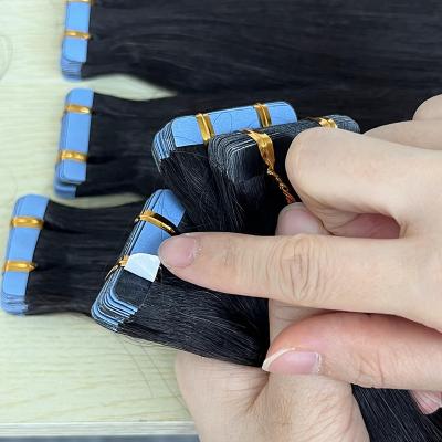 China 100Human Virgin Remy Cuticle Aligned Tape In Virgin Hair 100Human Raw Unprocessed Curly Tape Double Curly Tape Ins Straight Pulled Hair for sale