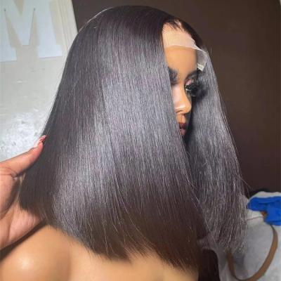 China Wholesale Cheap Brazilian Human Hair Wig Mink Short Straight Bob Wigs For Black Women 4X4 Closure Bone Body Wave Price for sale