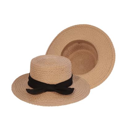 China Lady Sun Beach Straw Hat Straw Hat Wheat Stem Straw Hat With Bowknot Wholesale Paper Flat for sale