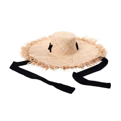 China Summer Straw Wholesale Soft Oversized Raffia Ladies Beach Sun Chillout Straw Hat With Ribbon Rope for sale