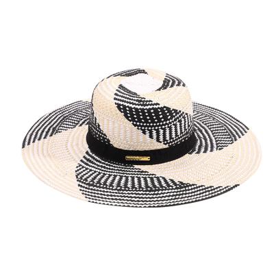 China High quality handmade wide brim beach chillout fashion summer checked big straw hats for women for sale