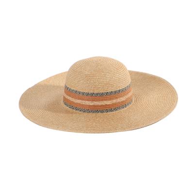 China Elegant Wide Stripe UV Protection Oversized Straw Brim Summer Vacation Beach Floppy Hat for sale