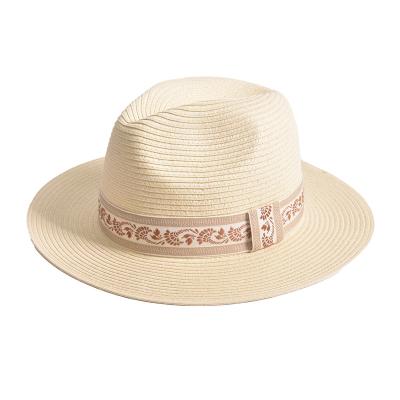 China Beach Male Female Straw Wide Brim Panama Hat White Paper Sun Striped Custom Umbrella Factory Supply Summer Vacation for sale