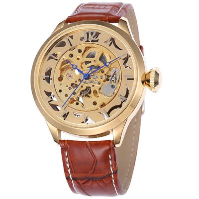 China Small Three Needle Ready To Ship Alloy Wristwatch No Logo Watch Skeleton Leather Band Automatic Mechanical Mens Watches for sale