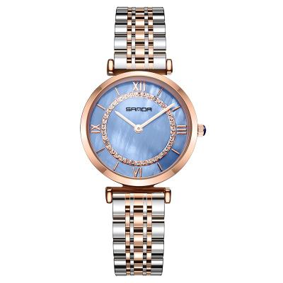 China Water Resistant Blue Women Pearlescent Diamond Accessories Ladies Luxury Watches Luxury Dial Watch for sale