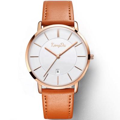 China Minimalist Style Rose Gold Sport Custom Mens Watches Date Watch Case Double Layers Automatic Slim Leather Strap Face for sale