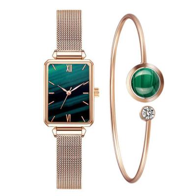 China Auto date ready to ship sr626sw cheap price square watch set alloy brand female quartz watch bracelet and women set watch for sale