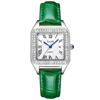 China Green Color Water Resistant Square Shape Brand Luxury Ladies Watch 2021 In Italian Leather for sale